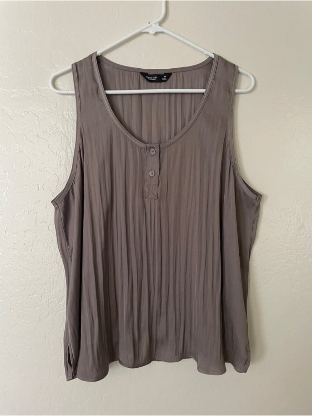 Taupe Sleeveless Pleated Tank Top